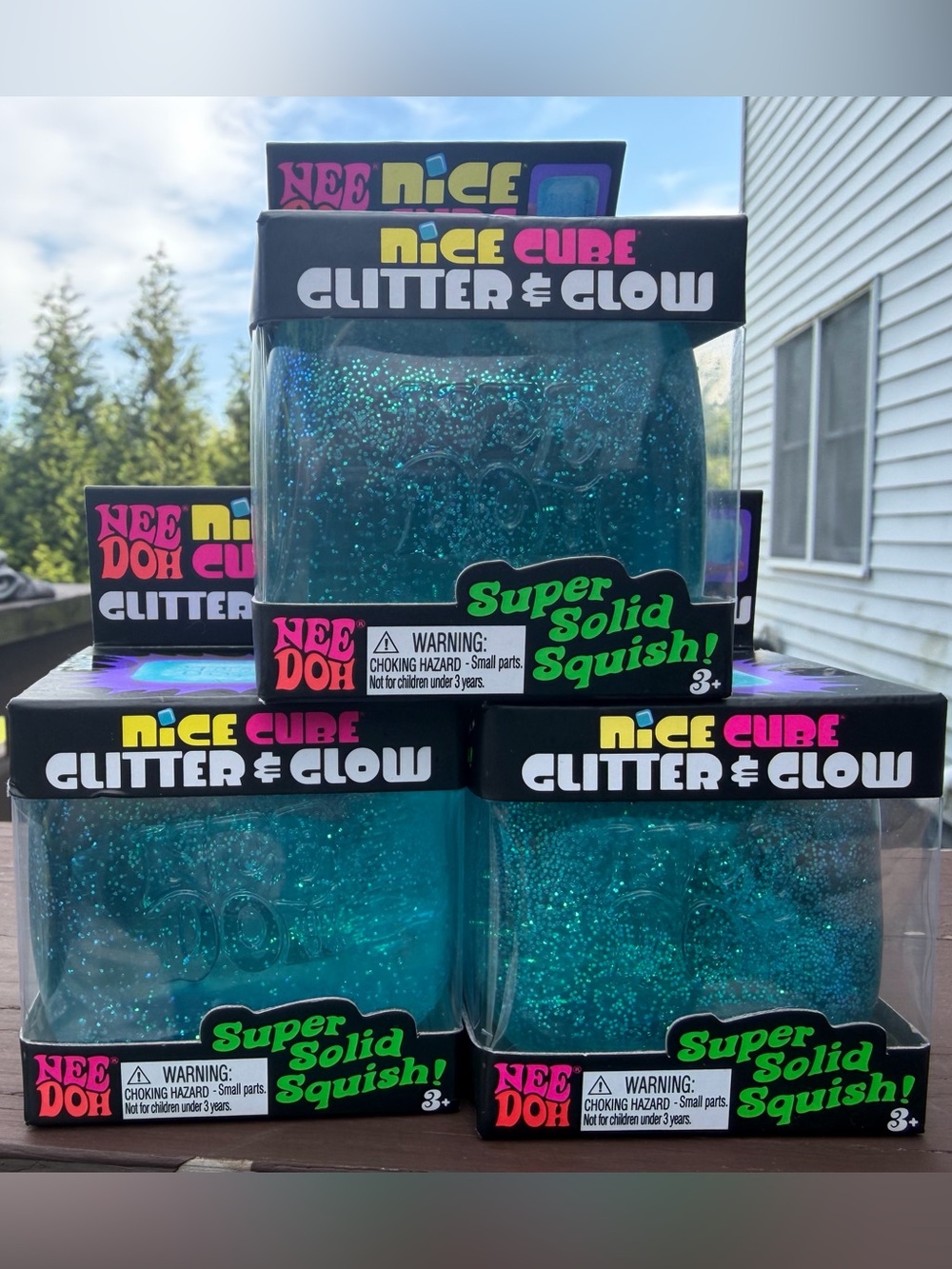 NeeDoh Nice Cube Glitter & Glow- Set of 3 Blue